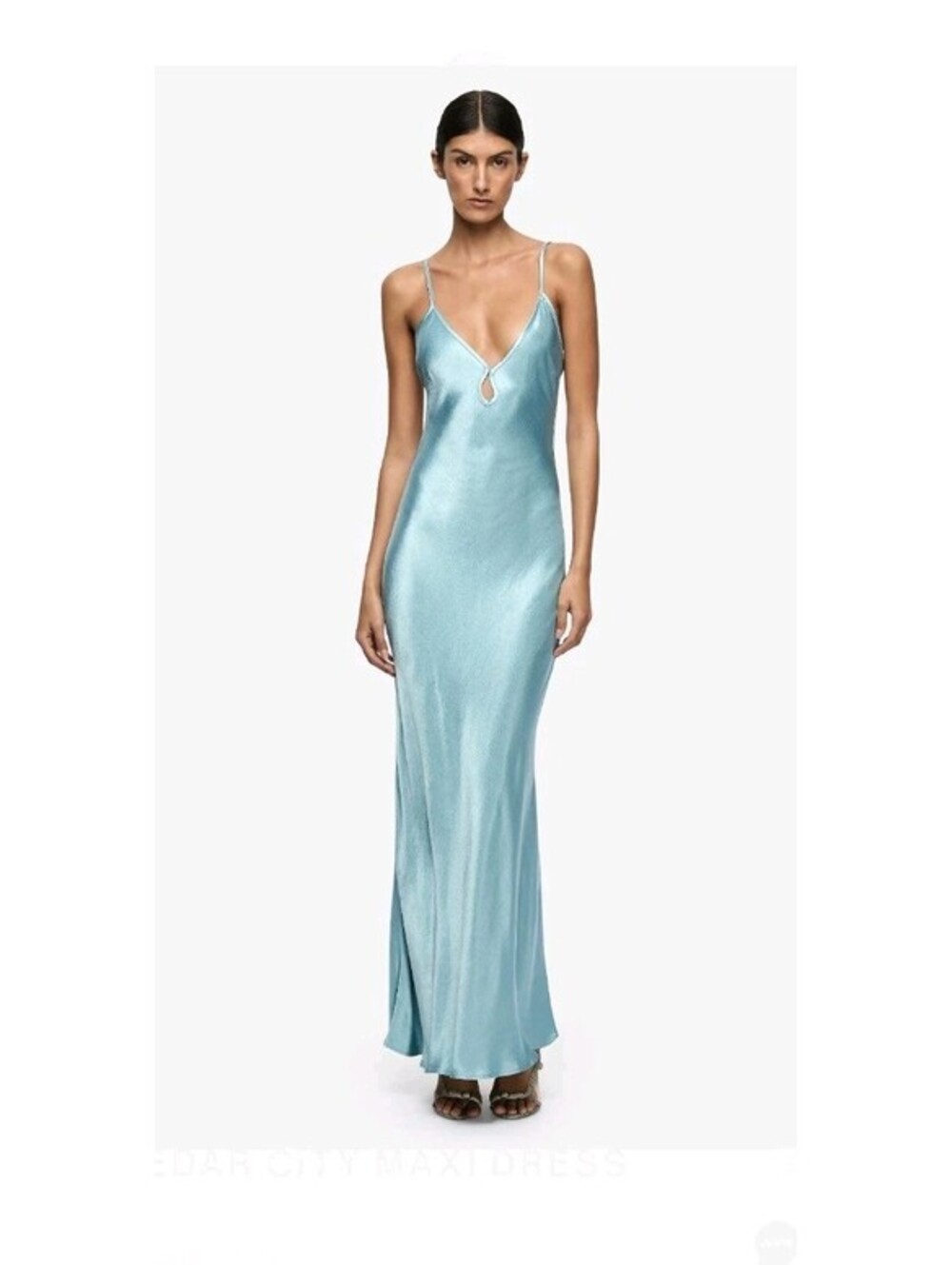 Bec + Bridge Cedar City Maxi Dress Sky Blue Satin Cutout Open Back USA 4 AUS 8